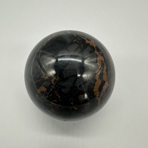 Marble Ball Desk Clock Infinity Japan Movt Paperweight Black/Brown - Picture 4 of 9